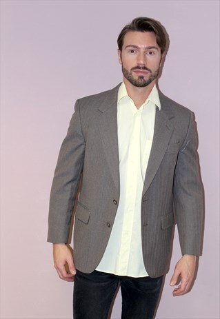 VINTAGE 70S MENS OCCASION BLAZER JACKET BROWN GREY