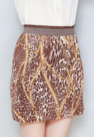VINTAGE 1970'S LEOPARD & BUCKLE PRINT MINI SKIRT