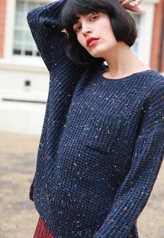 NAVY BLUE MIX YARN OVERSIZE LOOSE JUMPER