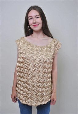 Vintage gold evening blouse, sleeveless party top