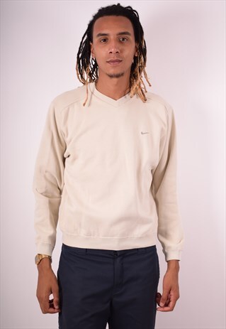 NIKE MENS VINTAGE SWEATSHIRT JUMPER SMALL BEIGE 90S