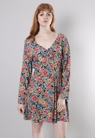 VINTAGE 80S FLORAL PATTERNED SUMMER DRESS