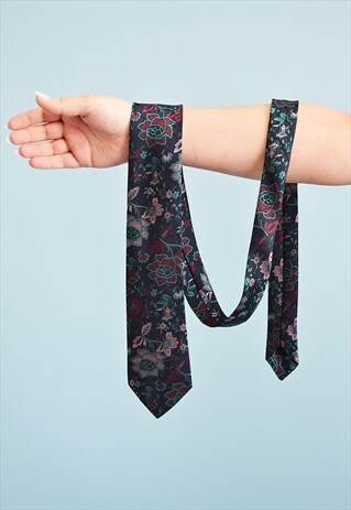 VINTAGE 80'S RETRO FLORAL PATTERN TAPESTRY WOVEN TIE