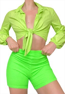Y2K Neon Green Scuba Towelling Shorts