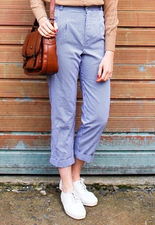 VINTAGE BLUE GINGHAM TROUSERS