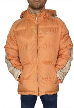 Umbro Puffer Jacket With Hood In Orange Size Large