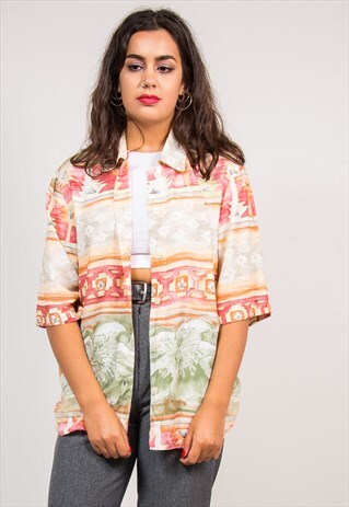90'S VINTAGE PASTEL AZTEC PATTERN SHORT SLEEVE SHIRT