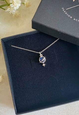 ORION NAVY SILVER PLANET AND STAR NECKLACE