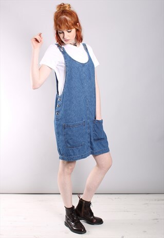 VINTAGE 90S DENIM PINAFORE DUNGAREE DRESS