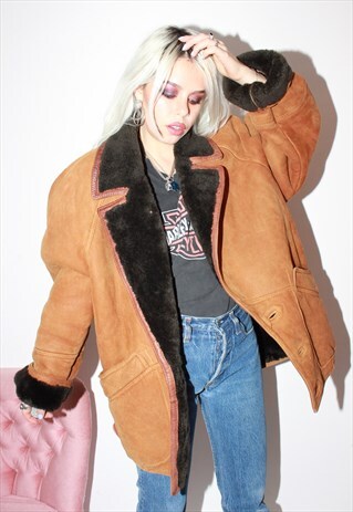 PREMIUM VINTAGE 80S TAN SUEDE SHEEPSKIN AVIATOR JACKET