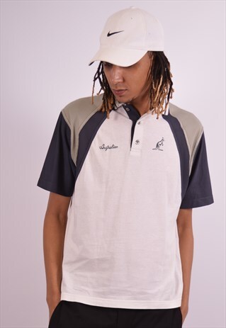 AUSTRALIAN L'ALPINA VINTAGE POLO SHIRT MEDIUM OFF WHITE 90S