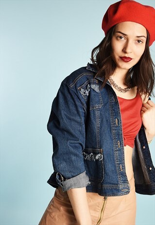 Y2K RETRO DISTRESSED DENIM CROPPED JACKET