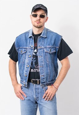 Vintage 90's denim vest in blue sleeveless jean jacket