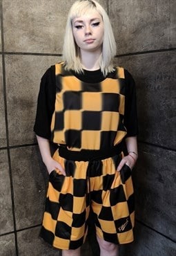 Checkerboard sports shorts SKA check overalls in yellow