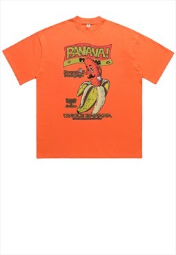 Banana print t-shirt Y2K skater slogan tee in orange