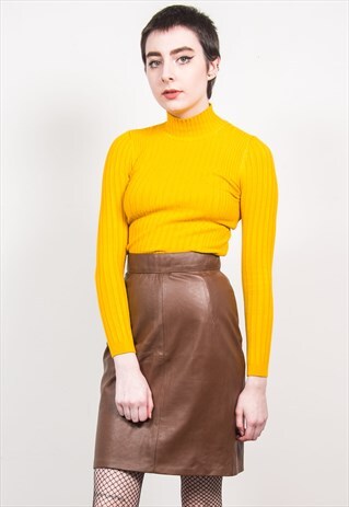 VINTAGE 90'S BROWN LEATHER HIGH WAIST PENCIL SKIRT