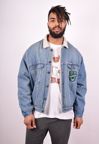 MENS VINTAGE SHERPA DENIM JACKET XL BLUE 90'S