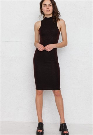 VINTAGE RED SLEEVELESS TURTLE NECK MINI DRESS