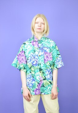 Vintage multicolour classic flower print short sleeve shirt