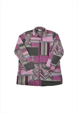 Vintage Fleece Jacket Retro Pattern Pink/Grey Ladies Medium