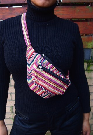 PINK MULTI WOVEN BUM BAG
