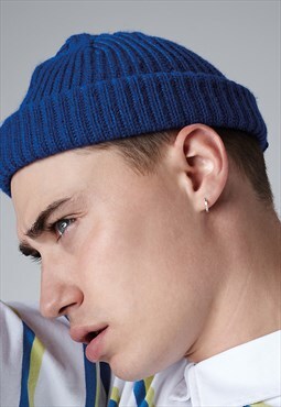 54 Floral Ribbed Chunky Trawler Beanie Hat - Royal Blue