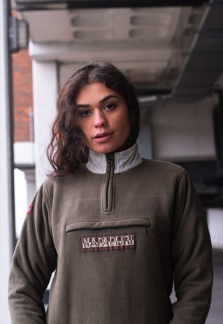 VINTAGE NAPAPIJRI EMBROIDERED SPELLOUT 1/4 ZIP FLEECE, BROWN