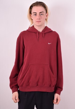 NIKE MENS VINTAGE HOODIE JUMPER LARGE MAROON 90S