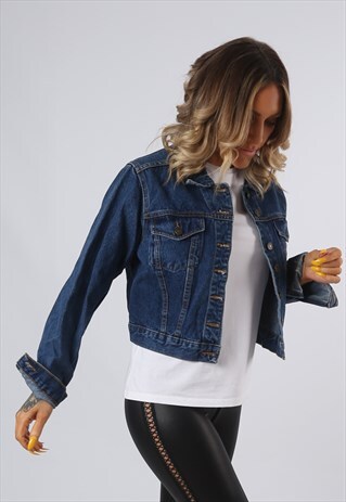 DENIM JACKET OVERSIZED FITTED VINTAGE CROPPED UK 12 (34T)