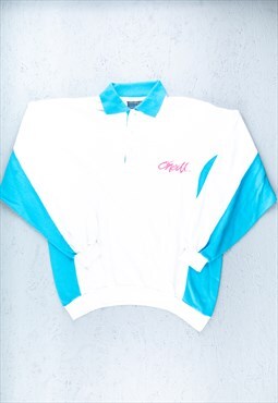 90s O'Neill White Small Logo Polo Style Sweatshirt - B2572