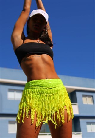 NEON YELLOW LA BAMBA SEQUIN TASSEL HOT PANT