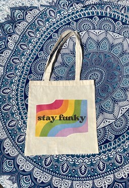 'stay funky' printed tote bag 