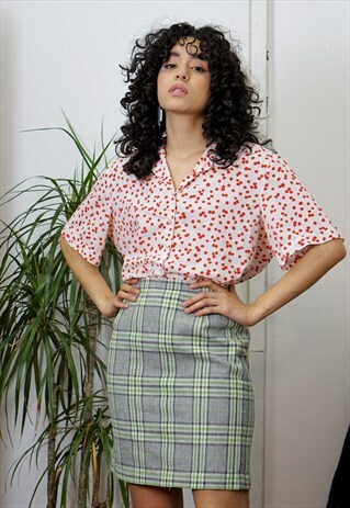 GREEN AND GRAY TARTAN SKIRT