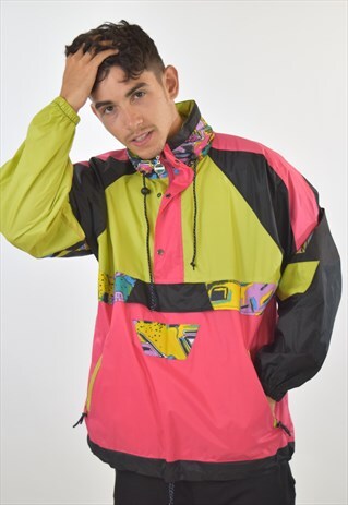 VINTAGE YELLOW PINK FESTIVAL RAIN JACKET CAGOULE