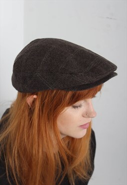 Vintage 80's Wool Flat Cap Hat Brown