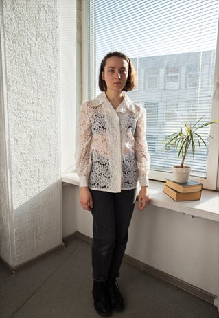 VINTAGE 70'S WHITE/CREAM LACE BLOUSE