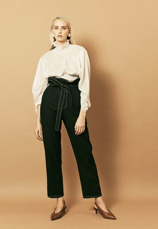 PAPER BAG WAIST BLACK TROUSERS
