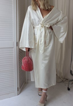 Vintage 70s Cream Satin & Cotton Dressing Gown Kimono