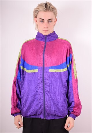 MENS VINTAGE TRACKSUIT TOP JACKET LARGE PURPLE 90S