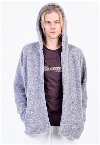 FLEECE JACKET IN FROST GREY WITH SIDE POCKETS AND HOOD