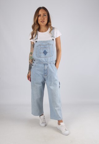 VINTAGE DENIM DUNGAREES WIDE LEG UK 10 SMALL (G2Q)