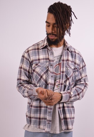 MENS VINTAGE SHIRT MEDIUM GREY CHECK 90S