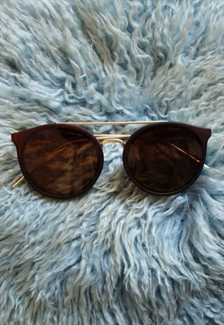BROWN FRAMED AVIATOR BUMBLEBEE STYLE SUNGLASSES