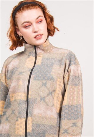 VINTAGE 90'S MULTICOLOUR ABSTRACT PATTERN FLEECE JACKET