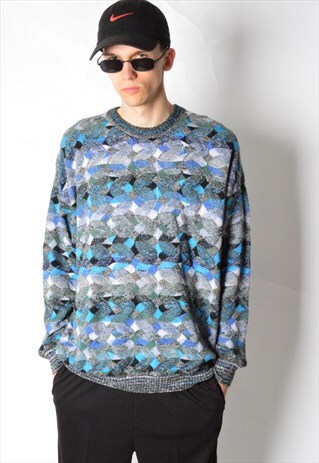VINTAGE 90S BLUE GREY KNIT JUMPER
