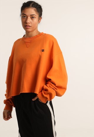 VINTAGE CHAMPION EMBROIDERED LOGO CROPPED SWEATSHIRT
