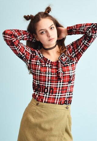 Y2K TARTAN CHECKED BUCKLE DETAILED PARTY TEEN KITSCH TOP