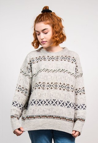 VINTAGE 90'S GREY GRUNGE PATTERNED KNIT JUMPER