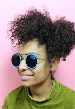 BLUE REFLECTIVE SUNGLASSES WITH GOLD FRAME