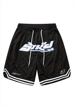 Graffiti patch basketball shorts cropped skater pants black
